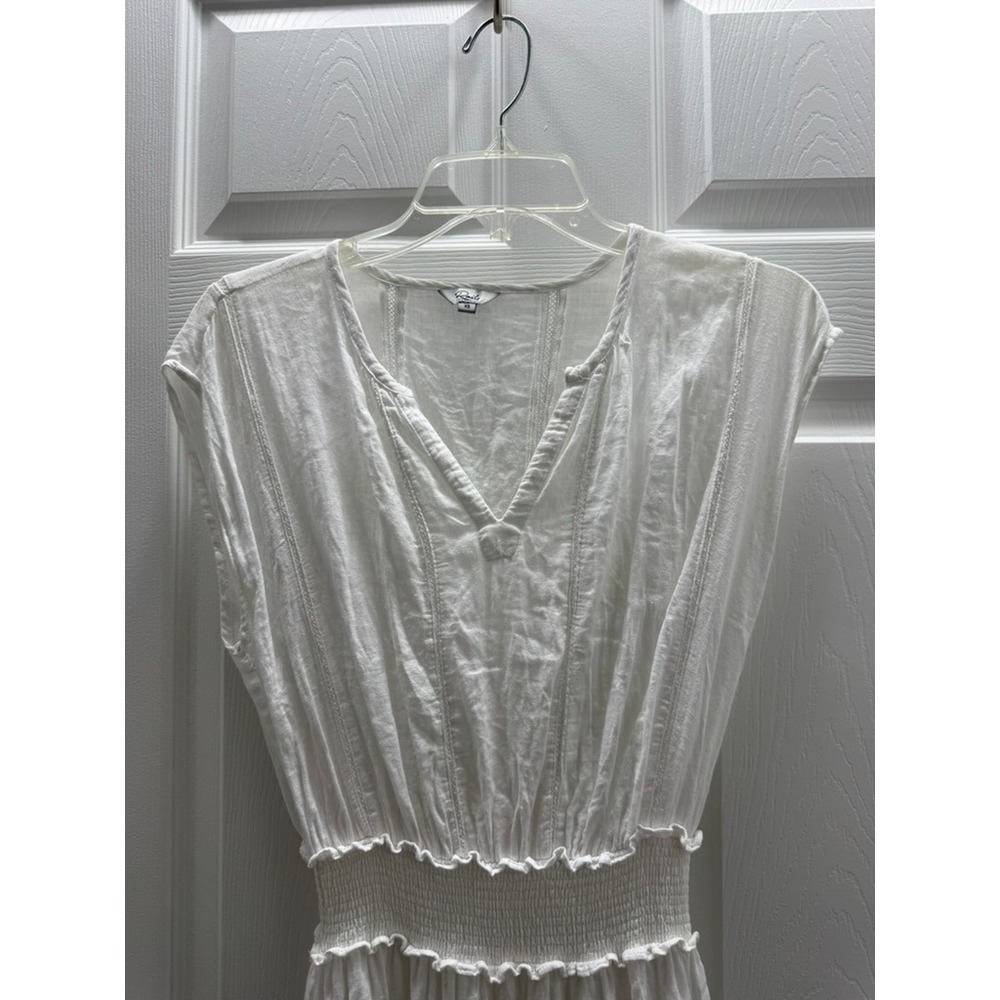 Rails Ashlyn White Linen Blend Smocked Midi Dress XS Boho Cottagecore - Picture 6 of 11